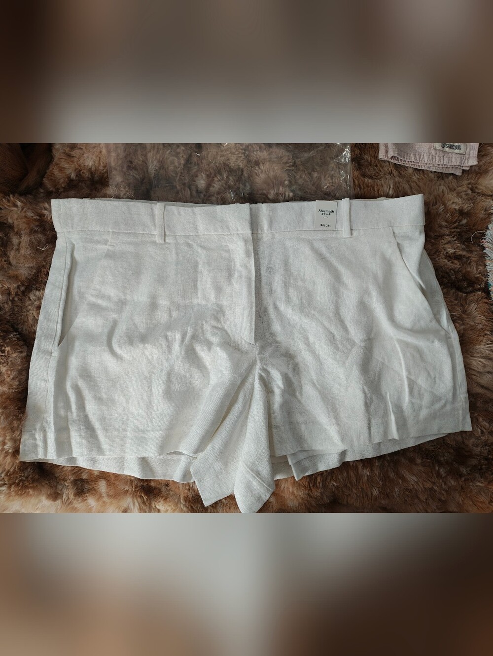 Abercrombie & Fitch Cream High-Waist Tailored Linen Shorts
